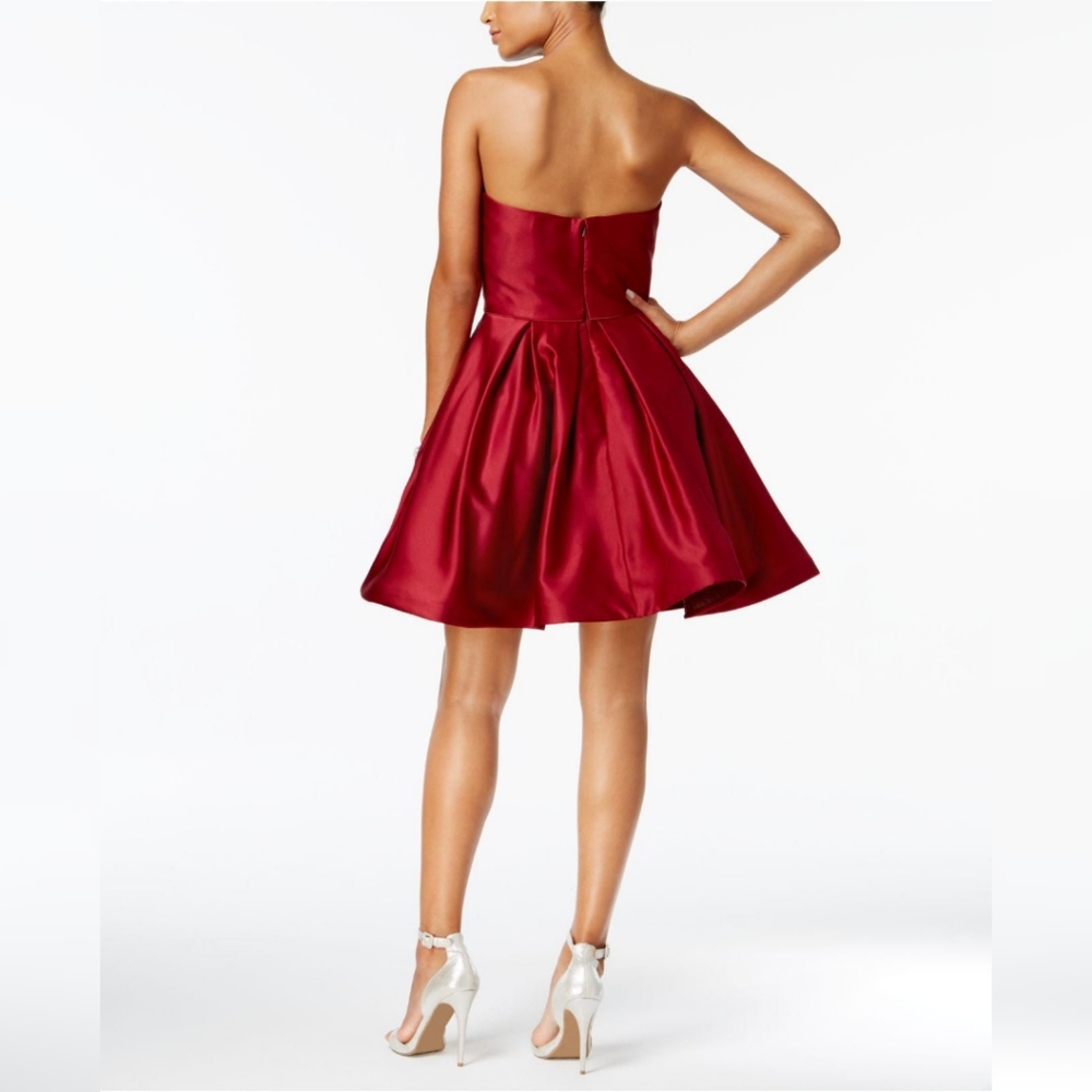 A'Gaci Red Bow Front Mini Flare Strapless Dress